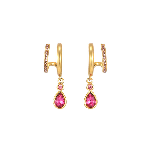 Neve Gold Pink Droplet Double Huggie Earrings