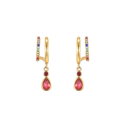 Neve Gold Rainbow Droplet Double Huggie Earrings