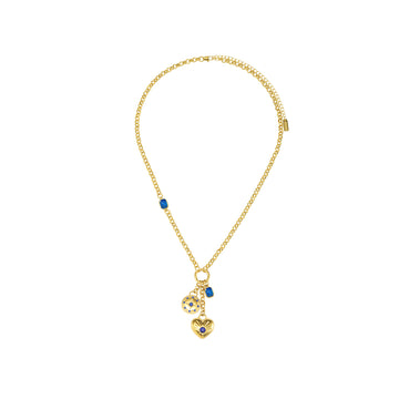 Olive Blue Gold Charm Necklace