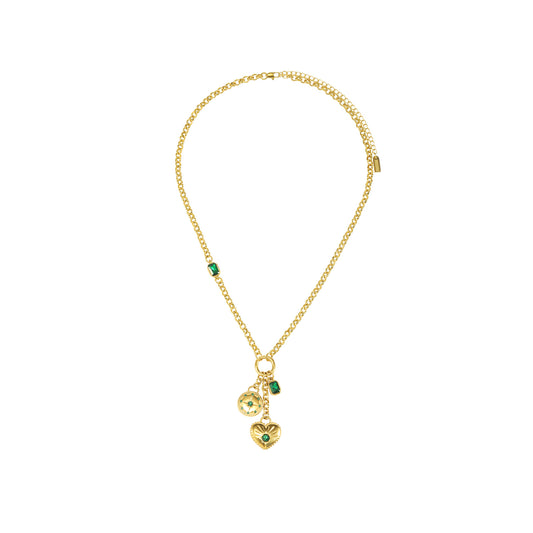Olive Green Gold Charm Necklace