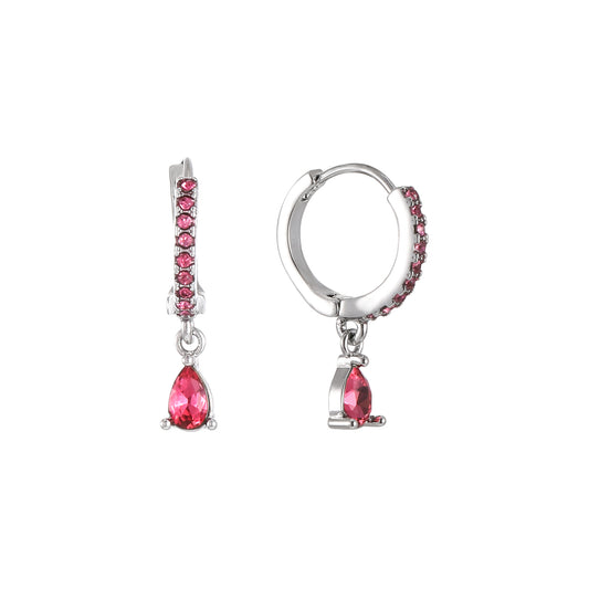 Ottillie Silver Pink Raindrop Huggie Earrings
