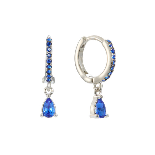 Ottillie Blue Silver Raindrop Huggie Hoops