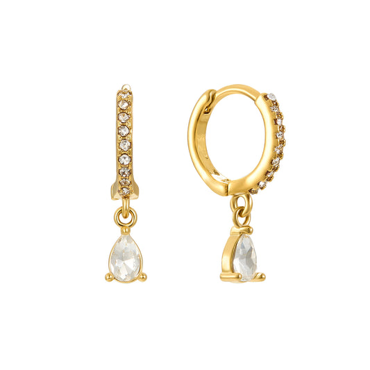 Ottillie Crystal Gold Raindrop Huggie Earrings