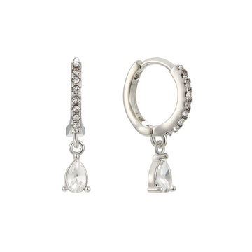 Ottillie Crystal Silver Raindrop Huggie Hoops