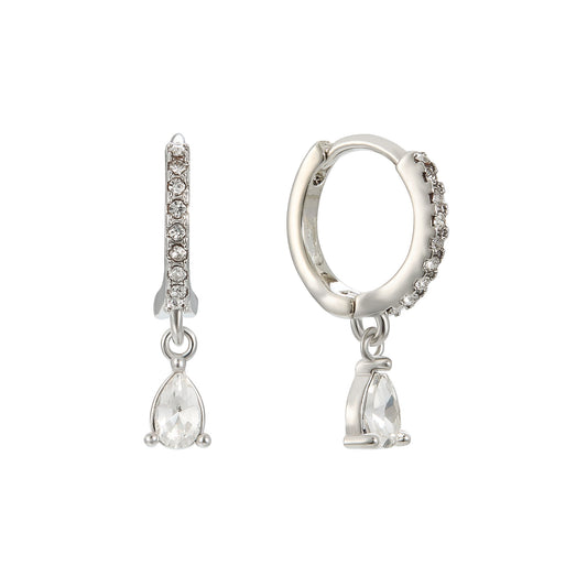 Ottillie Crystal Silver Raindrop Huggie Hoops