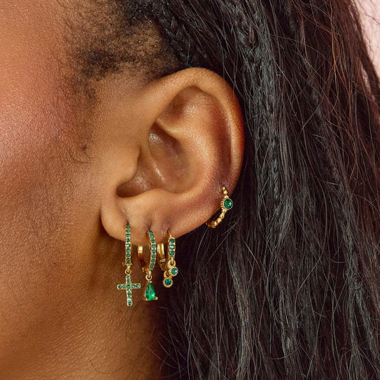 Ottillie Green Gold Raindrop Huggie Earrings