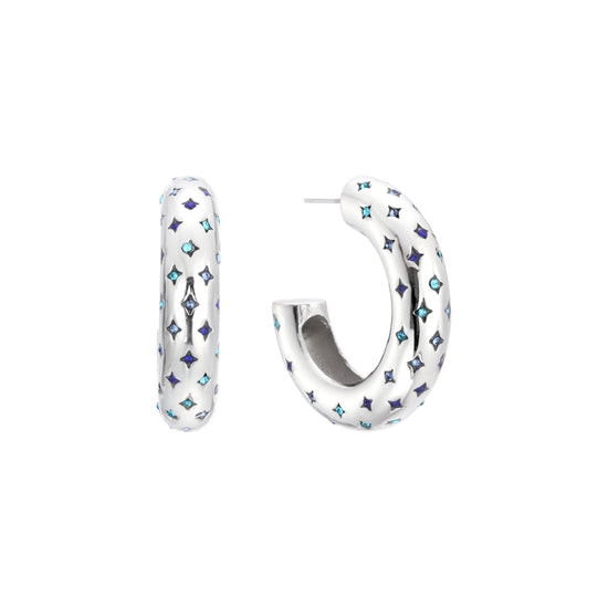 Petra Silver Multi-Blue Chunky Star Hoops