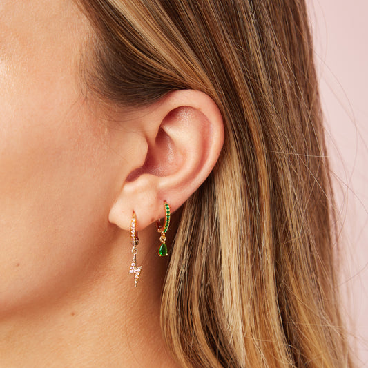 Ottillie Green Gold Raindrop Huggie Earrings