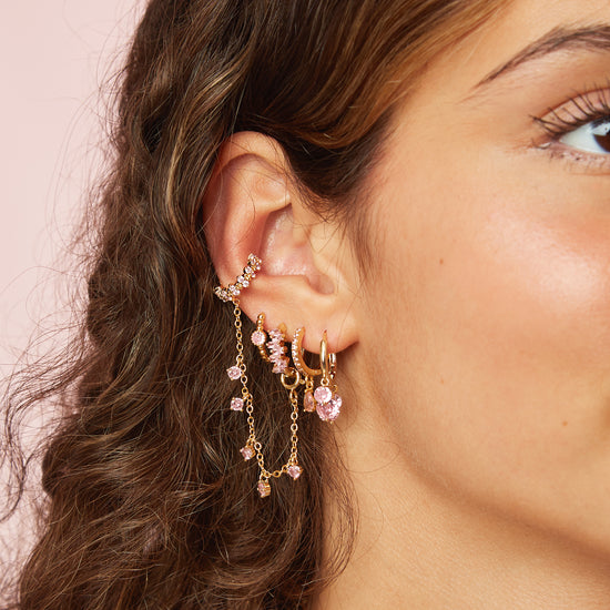 Ottillie Pink Gold Raindrop Huggie Earrings