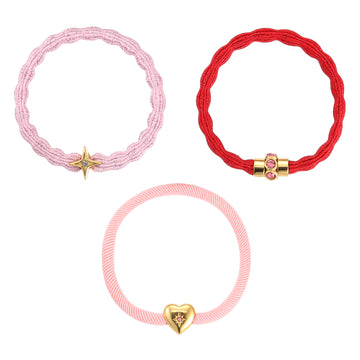 Bijoux De Mimi's Pink & Red Gold Bracelet Hair Tie Set