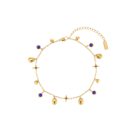 Poppy Gold Blue Star Anklet