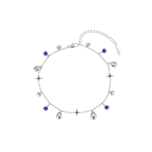 Poppy Silver Blue Star Anklet