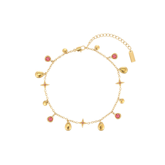Poppy Gold Pink Star Anklet