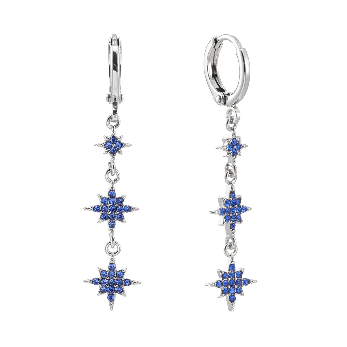 Romilly Silver Droplet Star Huggie Earrings