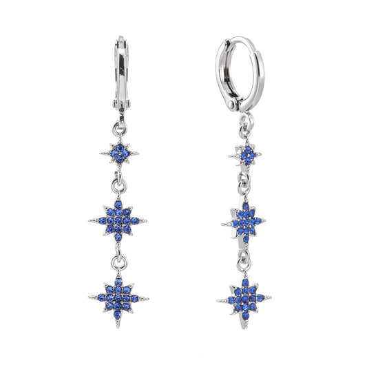 Romilly Blue Silver Droplet Star Huggie Earrings