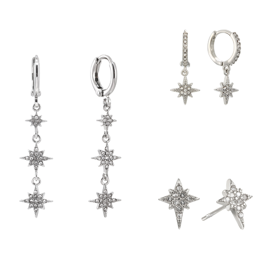 The Romilly, Cosima Huggie & Cosima Stud Set – Silver & Crystal