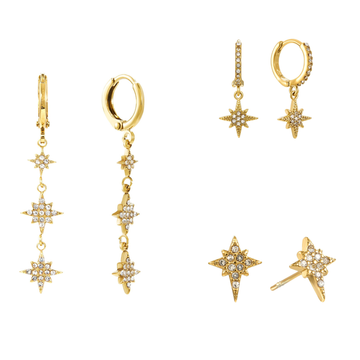 The Romilly, Cosima Huggie & Cosima Stud Set – Gold & Crystal
