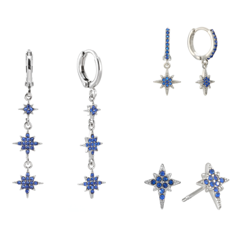 The Romilly, Cosima Huggie & Cosima Stud Set – Silver & Blue