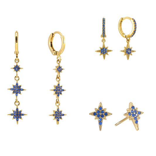 The Romilly, Cosima Huggie & Cosima Stud Set – Gold & Blue