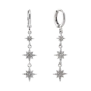 Romilly Crystal Silver Droplet Star Huggie Earrings