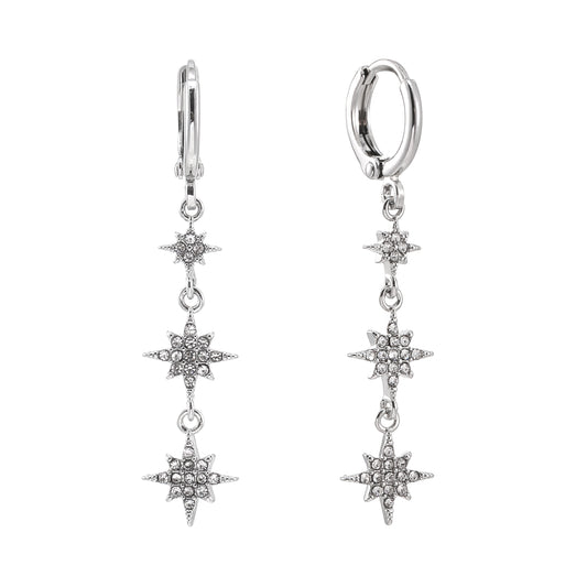 Romilly Crystal Silver Droplet Star Huggie Earrings