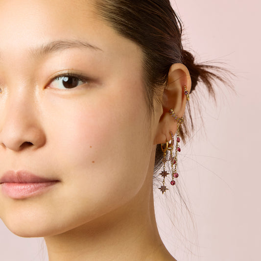 Romilly Pink Gold Droplet Star Huggie Earrings
