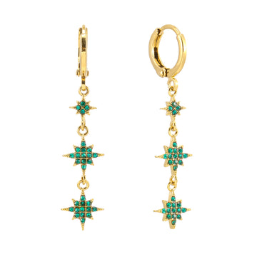 Romilly Green Gold Droplet Star Huggie Earrings
