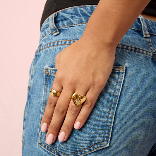 Ruby Gold Crystal Chunky Heart Ring