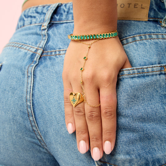 Ruby Gold Green Chunky Heart Ring