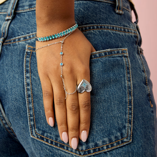 Ruby Silver Turqouise Chunky Heart Ring