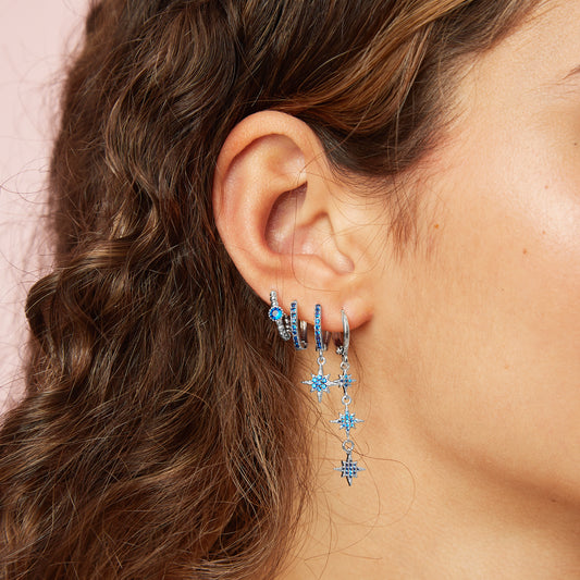 Cosima Blue Silver Star Huggie Earrings