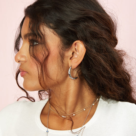 Skye Blue Silver Chunky Moon-shape star Hoop Earrings