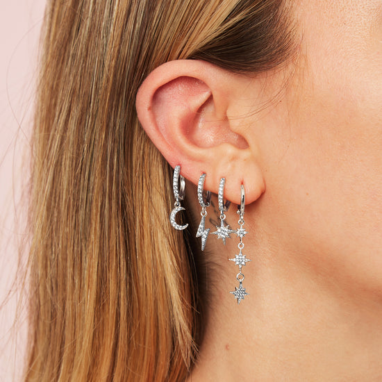 Romilly Crystal Silver Droplet Star Huggie Earrings