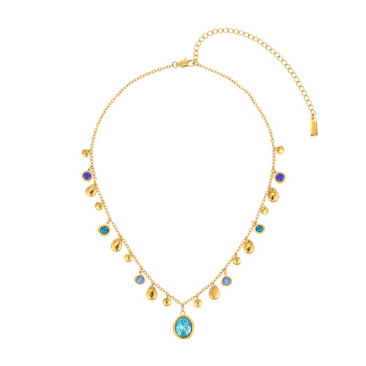 Savannah Gold Blue Droplet Stacking Necklace