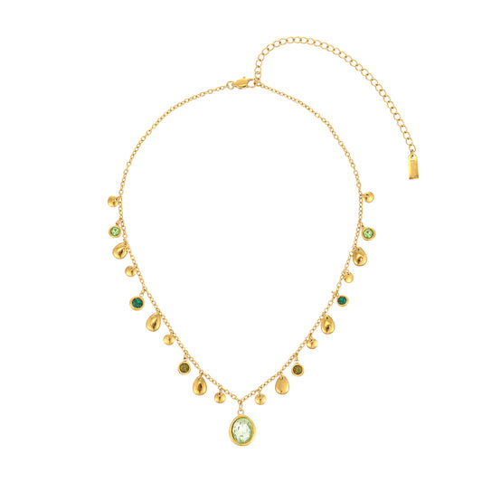 Savannah Gold Green Droplet Stacking Necklace