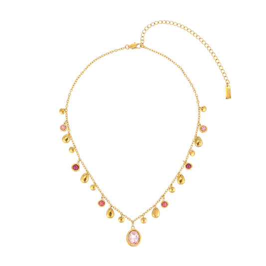 Savannah Gold Pink Droplet Stacking Necklace