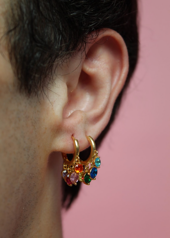 Ziggy Rainbow Gold Waterfall Droplet Huggie Earrings