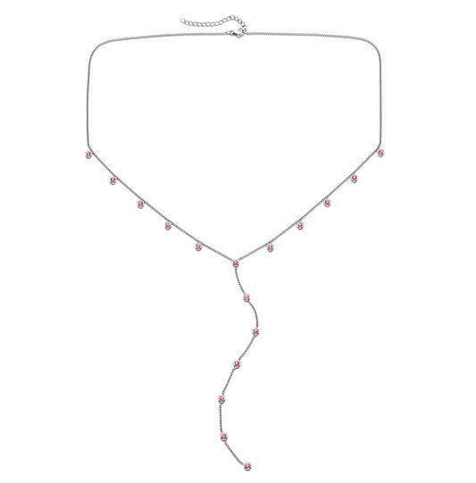 India Silver Pink Droplet Necklace