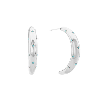 Skye Turquoise Silver Chunky Moon-Shape Star Hoop Earrings