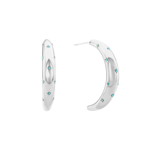 Skye Turquoise Silver Chunky Moon-Shape Star Hoop Earrings