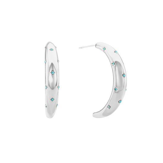 Skye Turquoise Silver Chunky Moon-Shape Star Hoop Earrings