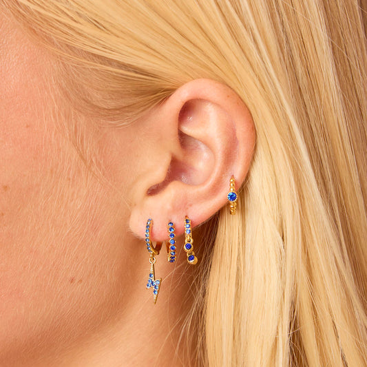 Talitha Gold Blue Lightning Bolt Huggie Earrings