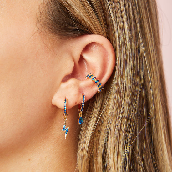 Talitha Blue Gold Lightning Bolt Huggie Earrings