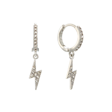 Talitha Crystal Silver Lightning Bolt Huggie Earrings