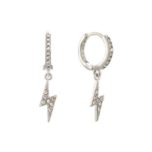 Talitha Crystal Silver Lightning Bolt Huggie Earrings