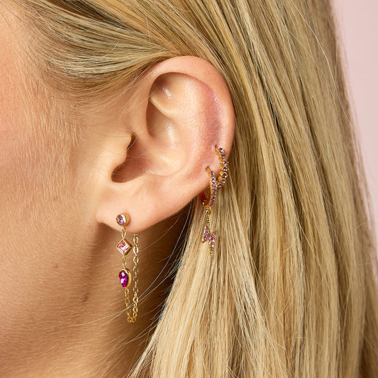 Talitha Pink Gold Lightning Bolt Huggie Earrings