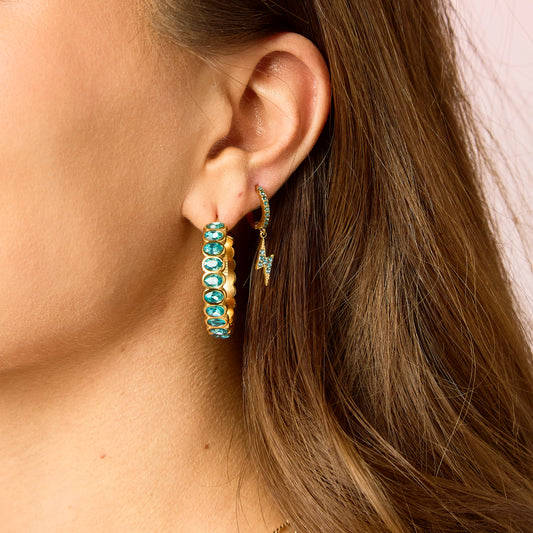 Talitha Turquoise Gold Lightning Bolt Huggie Earrings