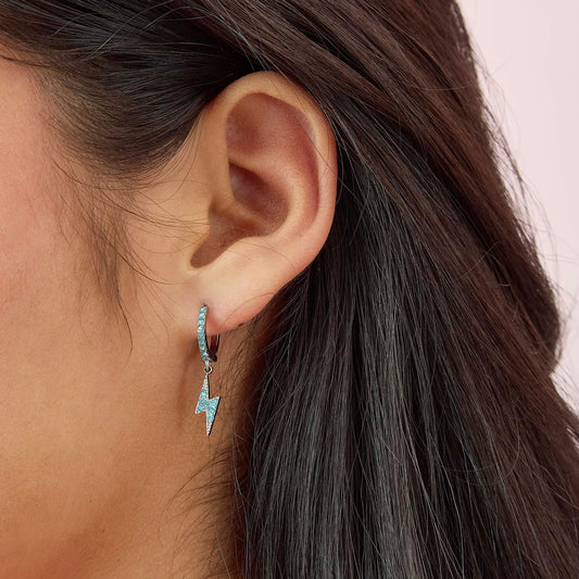 Talitha Turquoise Silver Lightning Bolt Huggie Earrings