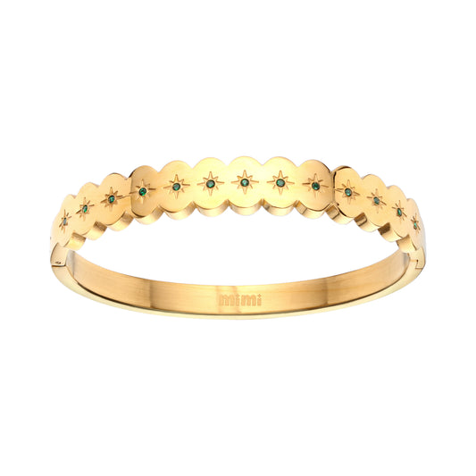 Tallulah Gold Green Scallop Star Bangle