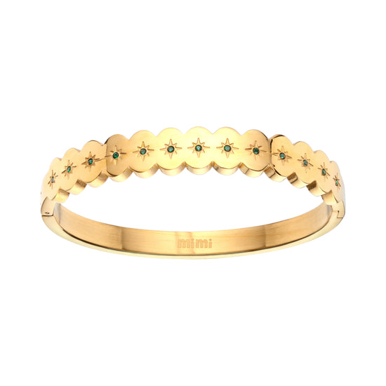 Tallulah Gold Green Scallop Star Bangle